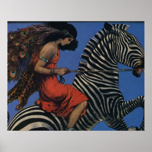 Zebra met Art Nouveau Woman Rider Poster