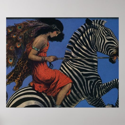 Zebra met Art Nouveau Woman Rider Poster (Voorkant)