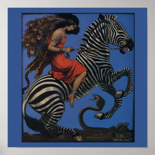 Zebra met Art Nouveau Woman Rider Poster (Voorkant)