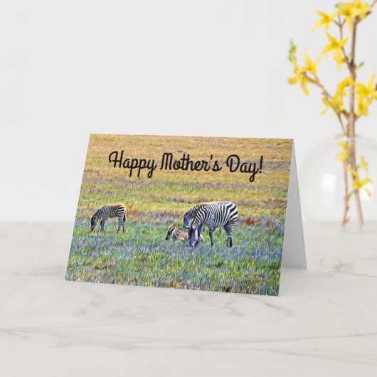 Zebra met Babies Moederdag Kaart (Gele Bloem)