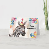 Zebra met ballonnen en feest Pet Happy Birthday Kaart (Voorkant)