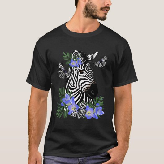 Zebra met blauwe freesia t-shirt (Voorkant)