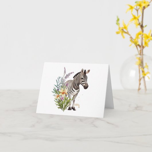 Zebra met Bloemen BLANK Kaart (Gele Bloem)