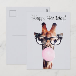 Zebra met bril die kauwgum blaast Gefeliciteerd ve Briefkaart