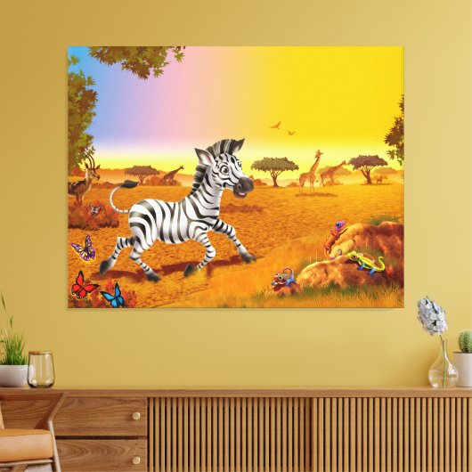 Zebra met grote afdruk van het kind van het canvas (Insitu (Woonkamer))