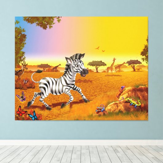 Zebra met grote afdruk van het kind van het canvas (Insitu (Houten vloer))