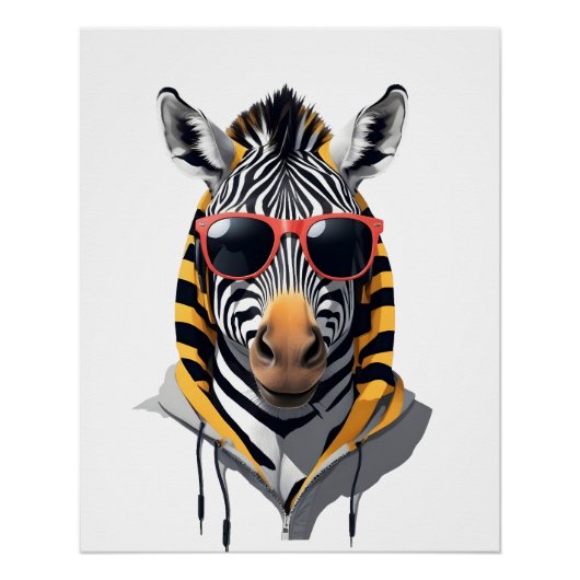 Zebra met hoodie Funny Cool Animal Character Perfect Poster (Voorkant)