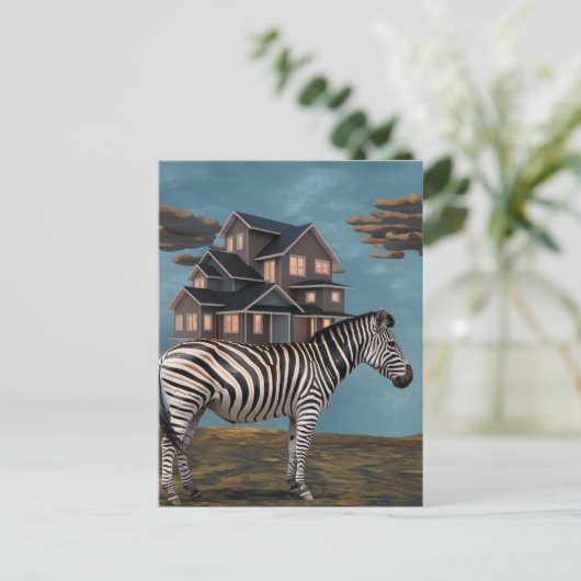 Zebra met huis briefkaart (Staand voorkant)