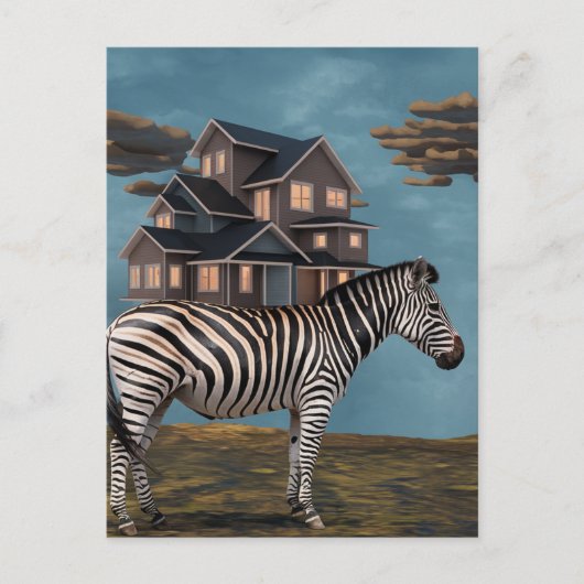 Zebra met huis briefkaart (Voorkant)