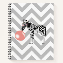 Zebra met kauwgom blaast een bel notitieboek