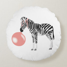 Zebra met kauwgom blaast een bel rond kussen