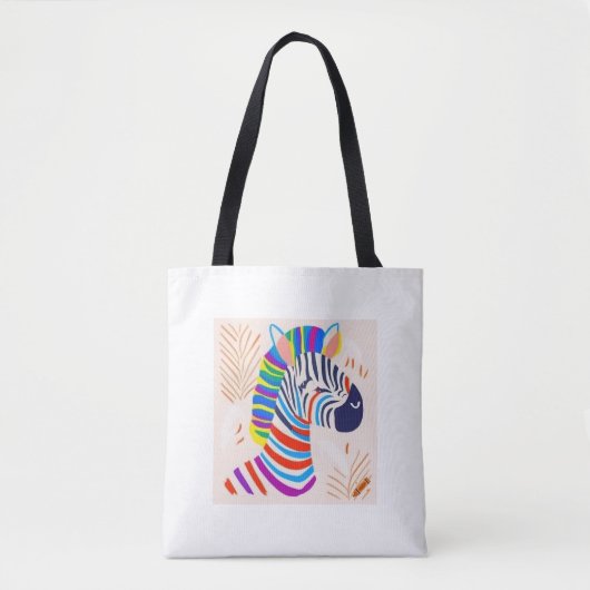 "Zebra met Rainbow Stripes Design Bag – Bold & Co Tote Bag (Voorkant)