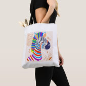 "Zebra met Rainbow Stripes Design Bag – Bold & Co Tote Bag (Dichtbij)