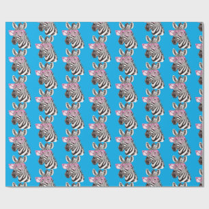 Zebra met roze bril Blue Bg Cadeaupapier