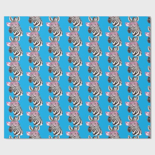 Zebra met roze bril Blue Bg Cadeaupapier (Vlak)