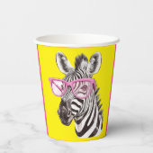 Zebra met roze bril Geel BG Papieren Bekers (Achterkant)