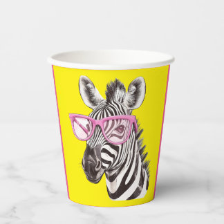 Zebra met roze bril Geel BG Papieren Bekers