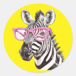 Zebra met roze bril Gele achtergrond Sticker
