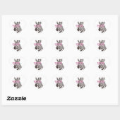 Zebra met roze bril hart sticker (Vel)