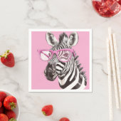 Zebra met roze bril - Lichtroze achtergrond Servet (Insitu)