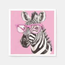 Zebra met roze bril - Lichtroze achtergrond