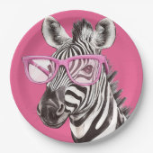 Zebra met roze bril papieren bordje (Voorkant)