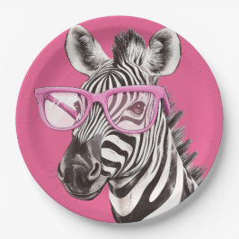 Zebra met roze bril papieren bordje