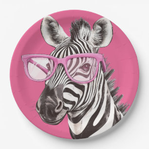 Zebra met roze bril papieren bordje