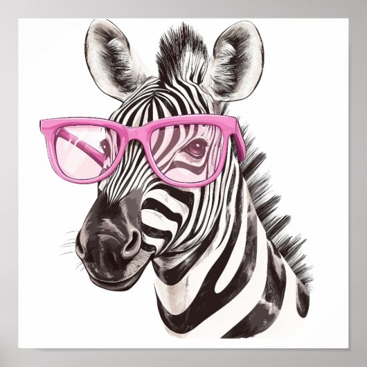 Zebra met roze bril Poster (Voorkant)