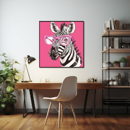 Zebra met roze bril Poster