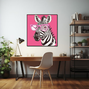 Zebra met roze bril Poster