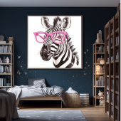 Zebra met roze bril Poster