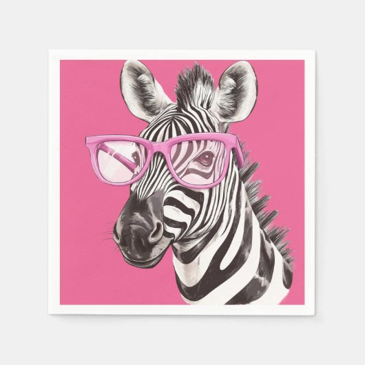 Zebra met roze bril - Roze achtergrond Servet (Voorkant)