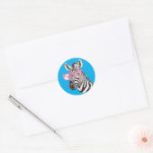 Zebra met roze bril Sticker D. Blauwe achtergrond (Envelop)