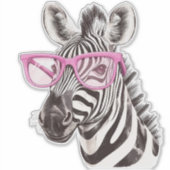 Zebra met Roze Brillen Custom-Cut Vinyl Sticker (Voorkant)