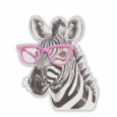 Zebra met Roze Brillen Custom-Cut Vinyl Sticker (Voorkant)