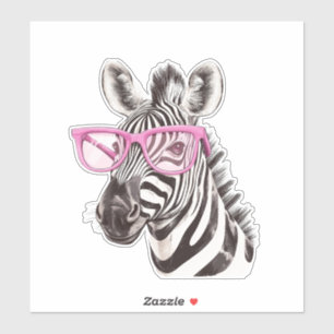 Zebra met Roze Brillen Custom-Cut Vinyl Sticker