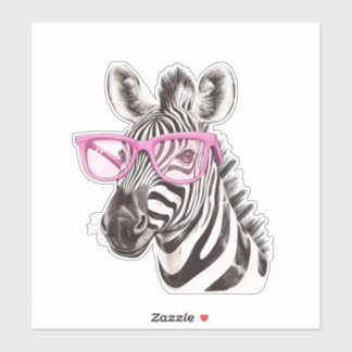 Zebra met Roze Brillen Custom-Cut Vinyl Sticker