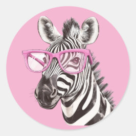 Zebra met Roze Brillen Sticker Licht Roze BG