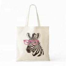 Zebra met roze Canvas tas