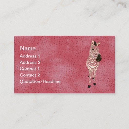 Zebra met roze snoer/Labels Visitekaartje (Voorkant)