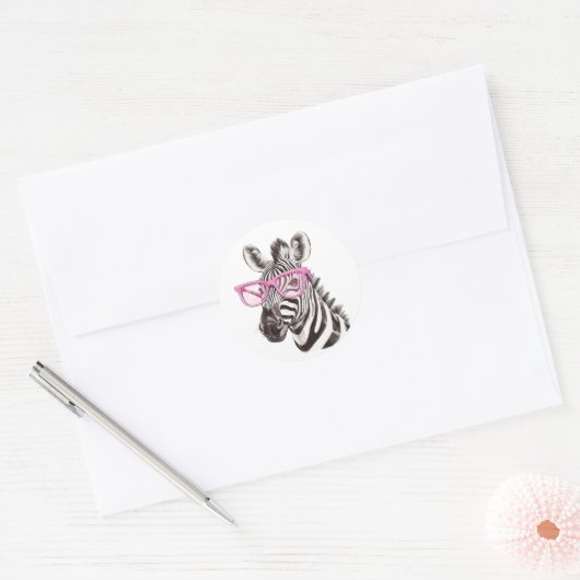 Zebra met roze Sticker (Envelop)