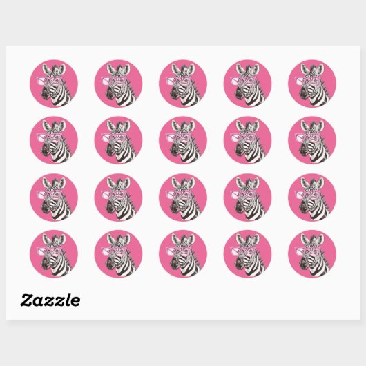 Zebra met roze Sticker (Vel)