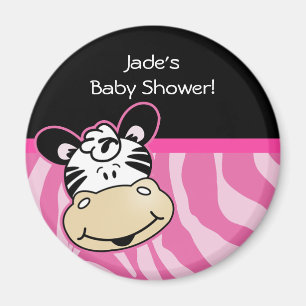 Zebra met roze Zebra strepen Baby shower Favor Magneet