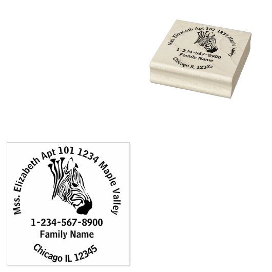 Zebra met Twisted Black Stripes Home Address Rubb Rubberstempel (Gestempeld)