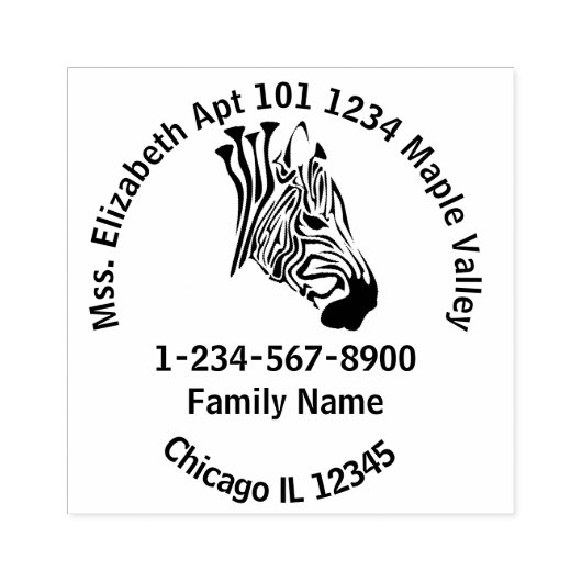 Zebra met Twisted Black Stripes Home Address Rubb Rubberstempel (Afrduk)