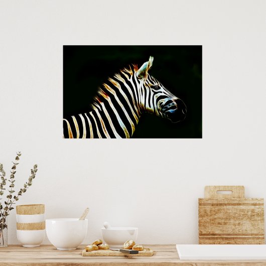 Zebra met zwarte en witte strepen in Afrika Poster (Keuken)