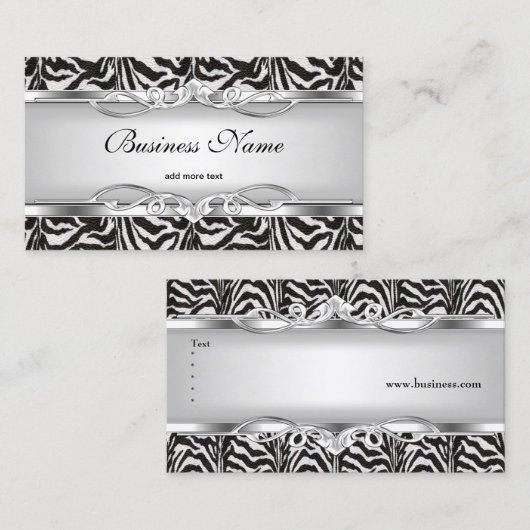 Zebra Metal Chrome Look Elegant Zwart Wit Zilver Visitekaartje (Voorkant / Achterkant)