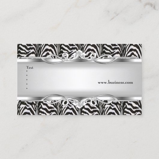 Zebra Metal Chrome Look Elegant Zwart Wit Zilver Visitekaartje (Achterkant)