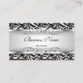 Zebra Metal Chrome Look Elegant Zwart Wit Zilver Visitekaartje (Voorkant)